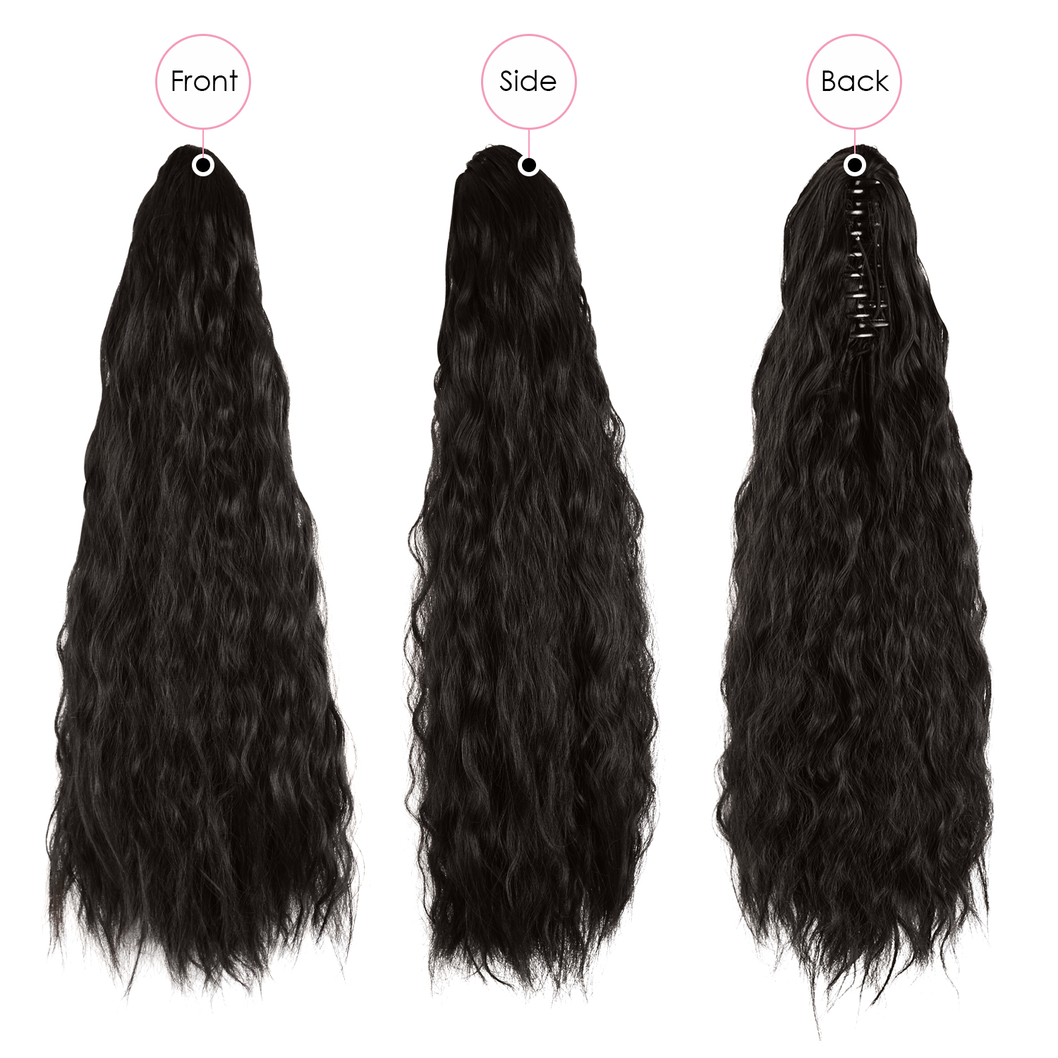 Sofeiyan Claw Clip in Ponytail Hair Extension Synthetic Long Corn Wave 20 Inch Curly Ponytail Hairpiece for Women Daily Party Use, Natural Black