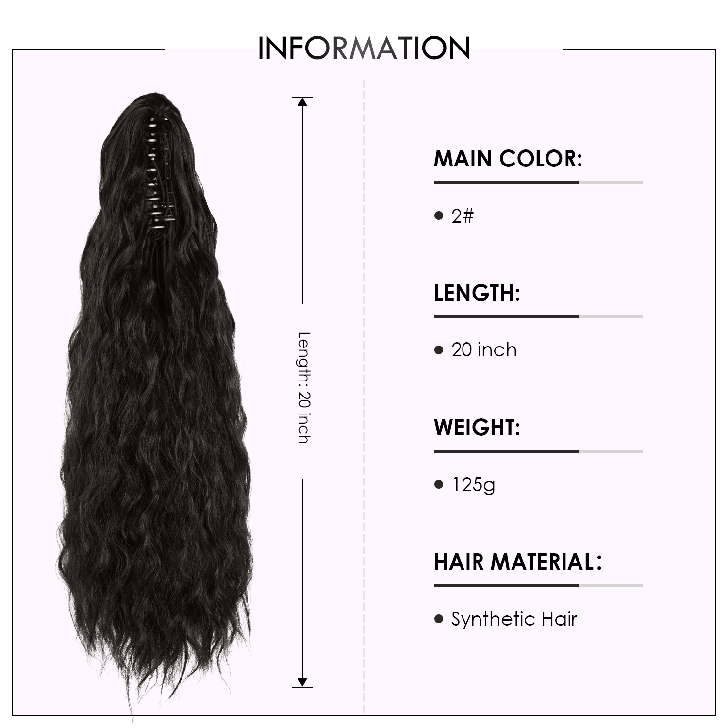 Sofeiyan Claw Clip in Ponytail Hair Extension Synthetic Long Corn Wave 20 Inch Curly Ponytail Hairpiece for Women Daily Party Use, Natural Black