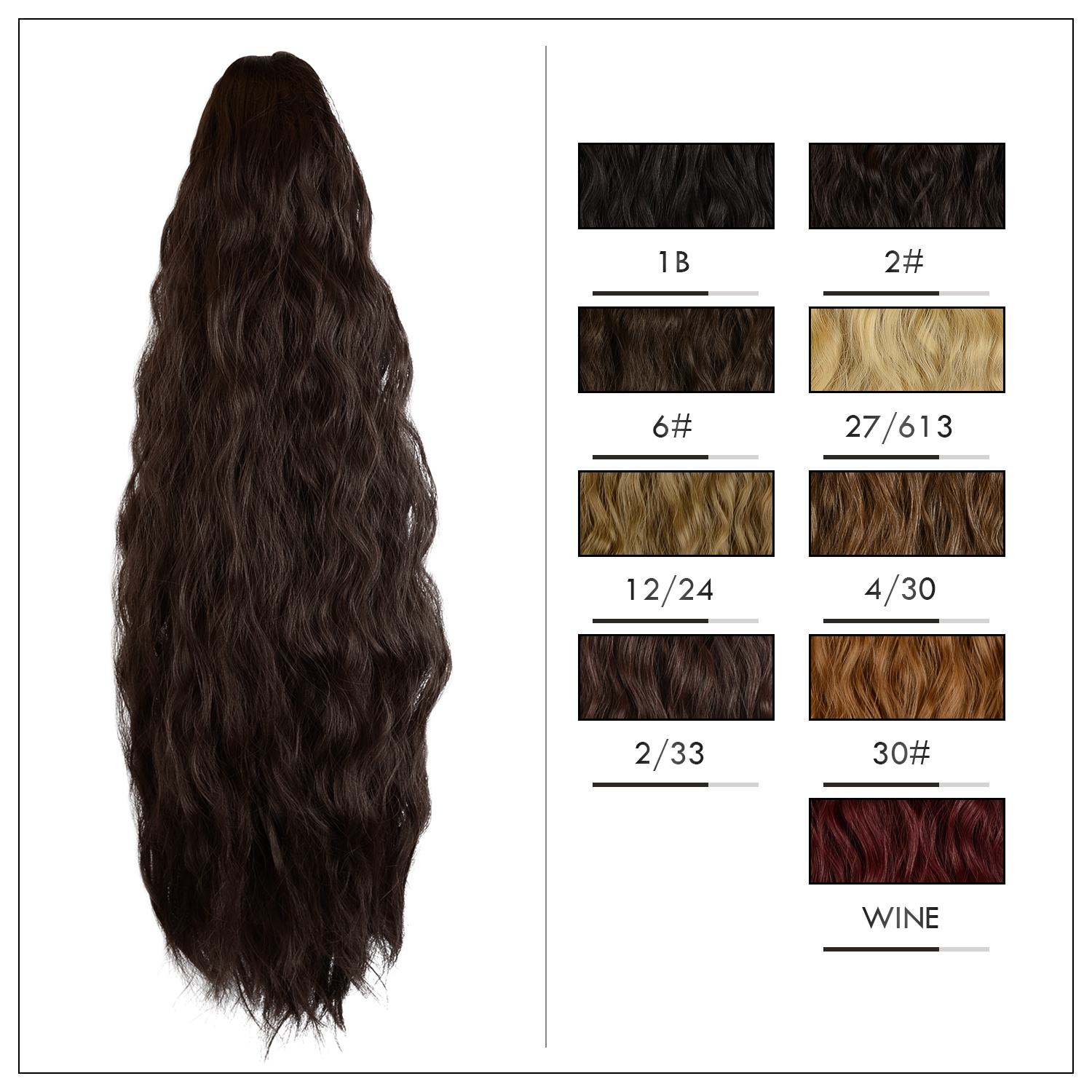 Sofeiyan Claw Clip in Ponytail Hair Extension Synthetic Long Corn Wave 20 Inch Curly Ponytail Hairpiece for Women Daily Party Use, Darkest Brown & Dark Auburn Mixed