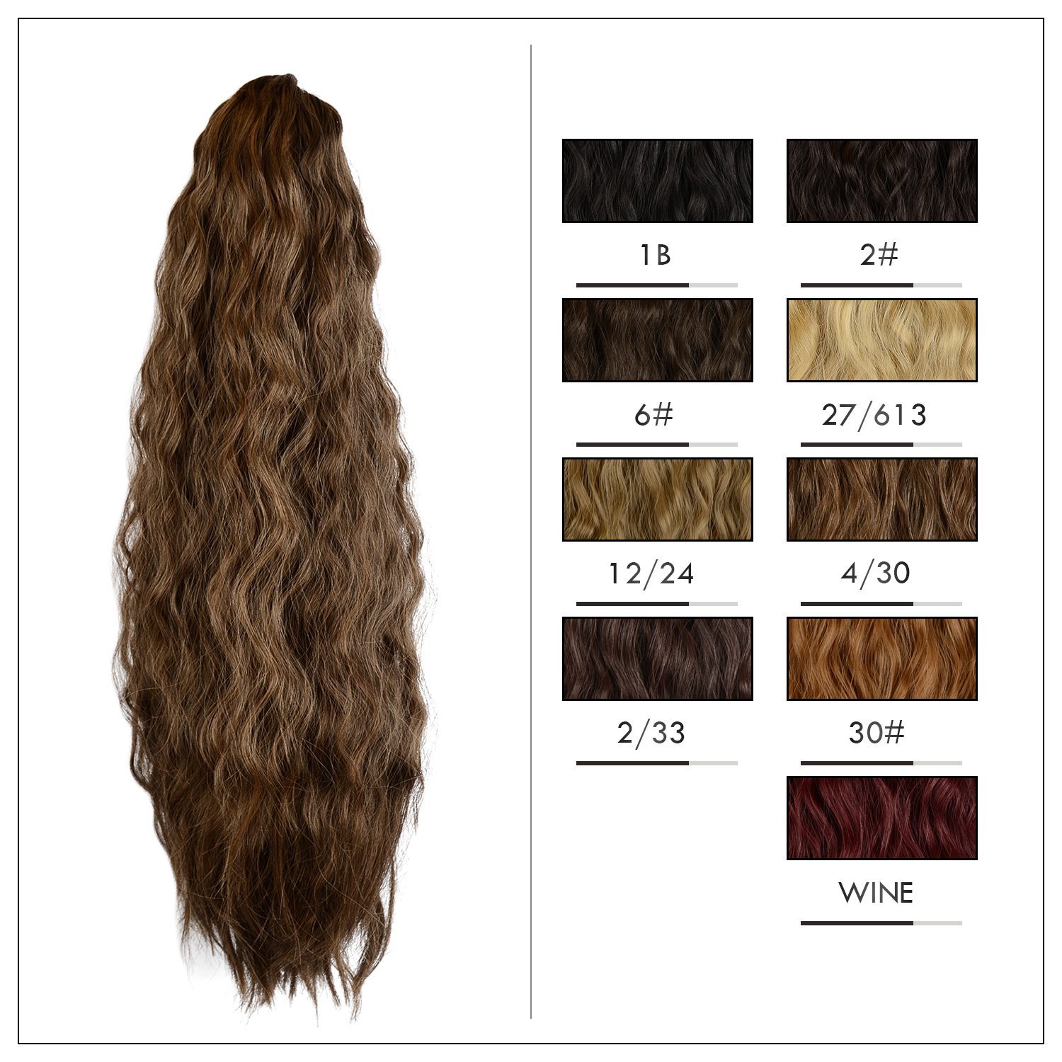 Sofeiyan Claw Clip in Ponytail Hair Extension Synthetic Long Corn Wave 20 Inch Curly Ponytail Hairpiece for Women Daily Party Use, Medium Brown & Light Auburn Mixed