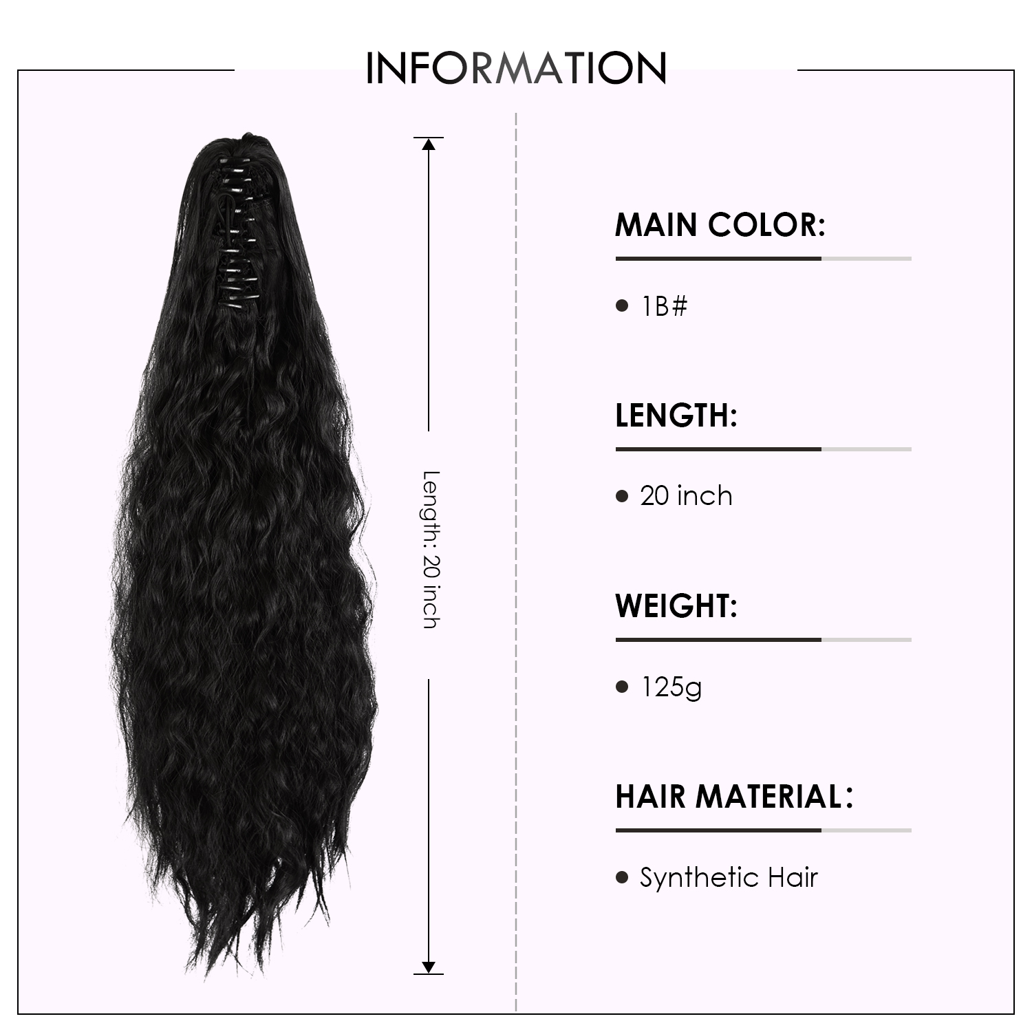 Sofeiyan Claw Clip in Ponytail Hair Extension Synthetic Long Corn Wave 20 Inch Curly Ponytail Hairpiece for Women Daily Party Use, off Black