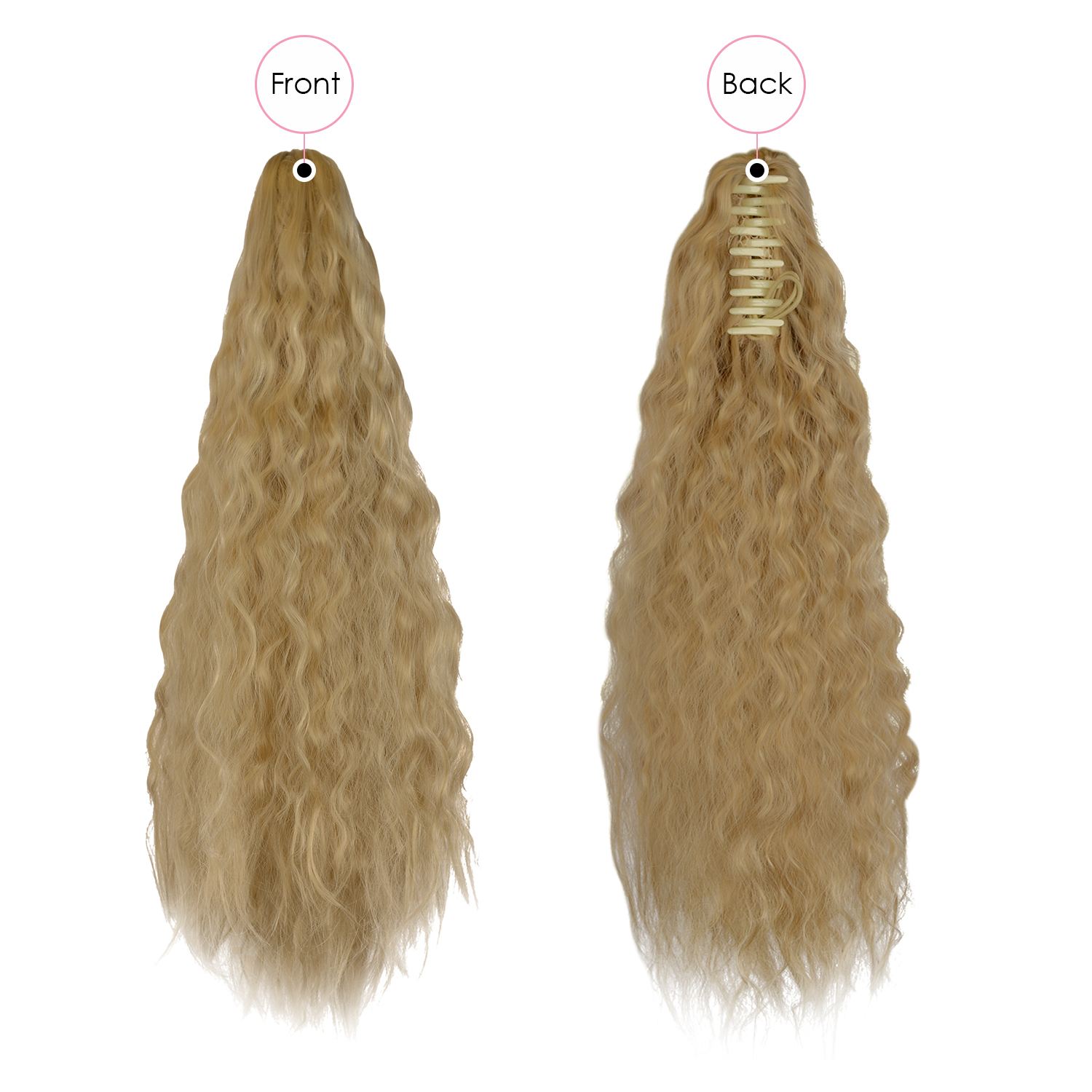 Sofeiyan Claw Clip in Ponytail Hair Extension Synthetic Long Corn Wave 20 Inch Curly Ponytail Hairpiece for Women Daily Party Use, Strawberry Blonde & Bleach Blonde