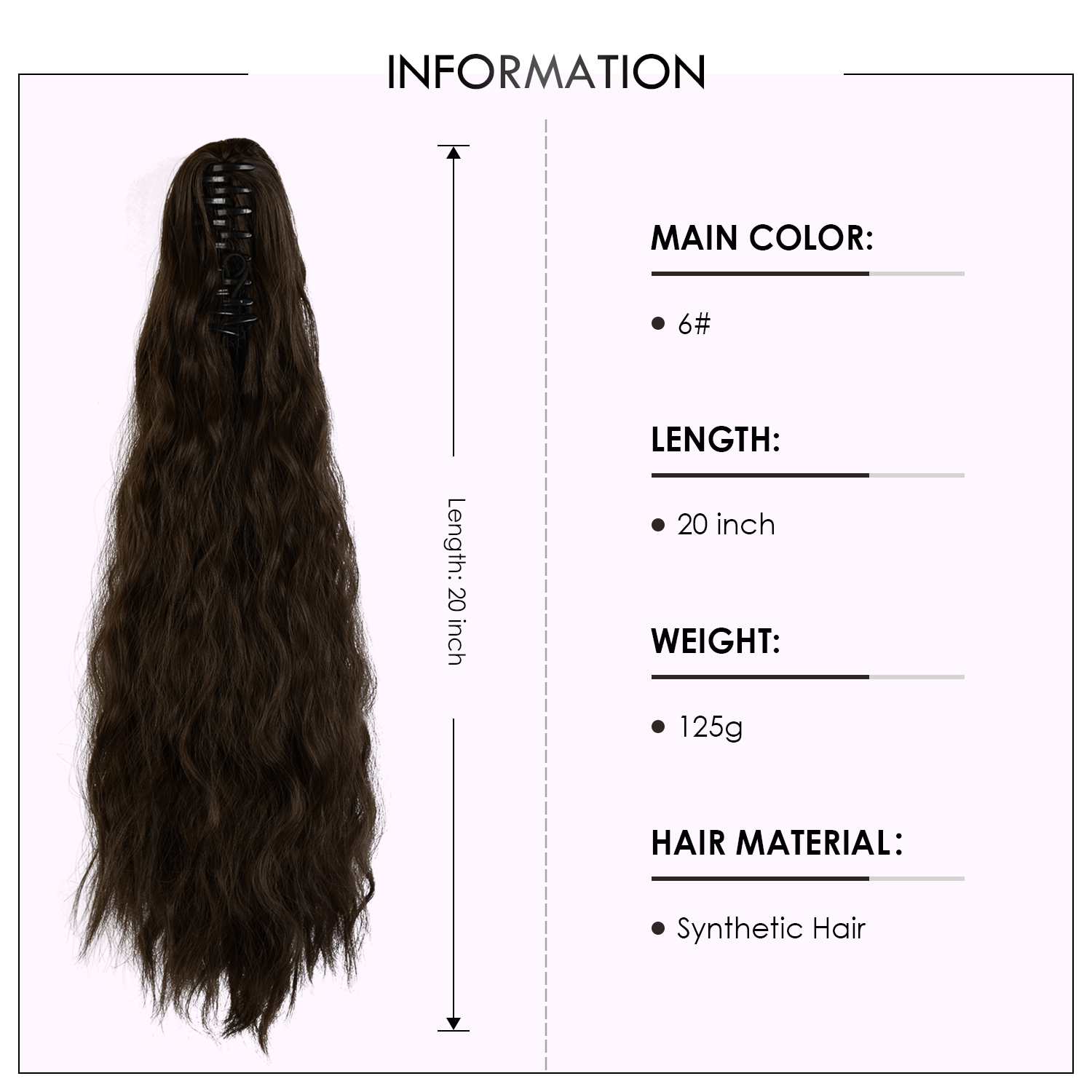 Sofeiyan Claw Clip in Ponytail Hair Extension Synthetic Long Corn Wave 20 Inch Curly Ponytail Hairpiece for Women Daily Party Use, Medium Brown