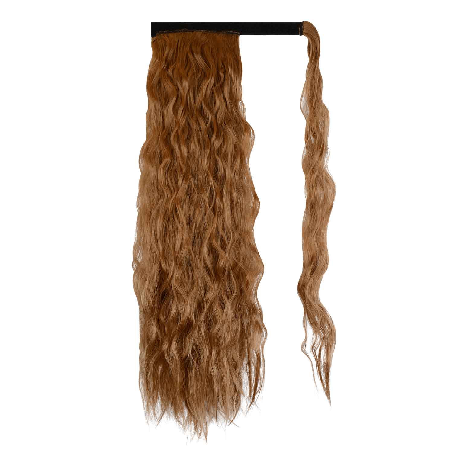 Sofeiyan Ponytail Extension 20 Inch Long Curly Wave Wrap Around Synthetic Clip in Hair Extension for White Black Women Party Daily Use, Light Auburn