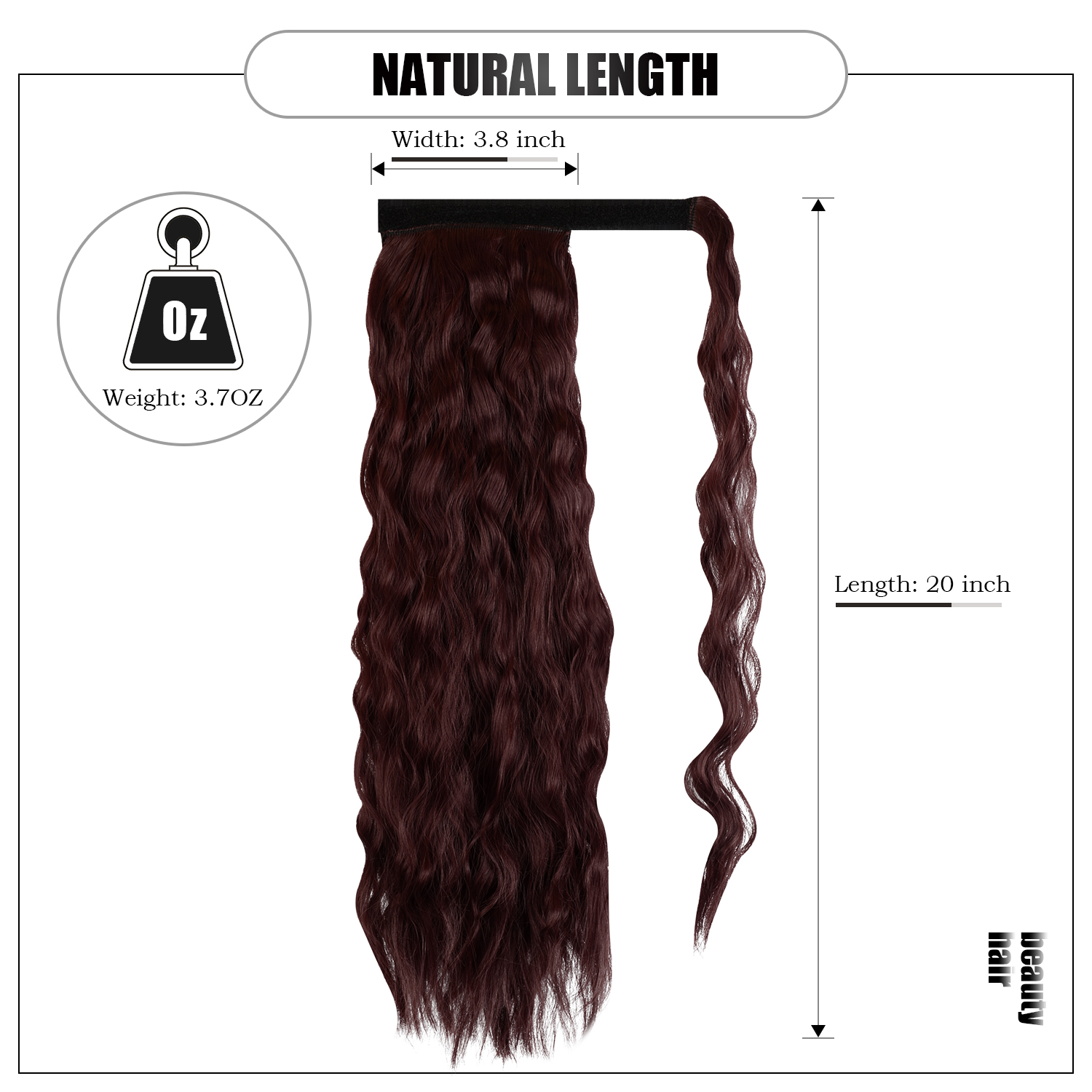 Sofeiyan Ponytail Extension 20 Inch Long Curly Wave Wrap Around Synthetic Clip in Hair Extension for White Black Women Party Daily Use, Wine Red