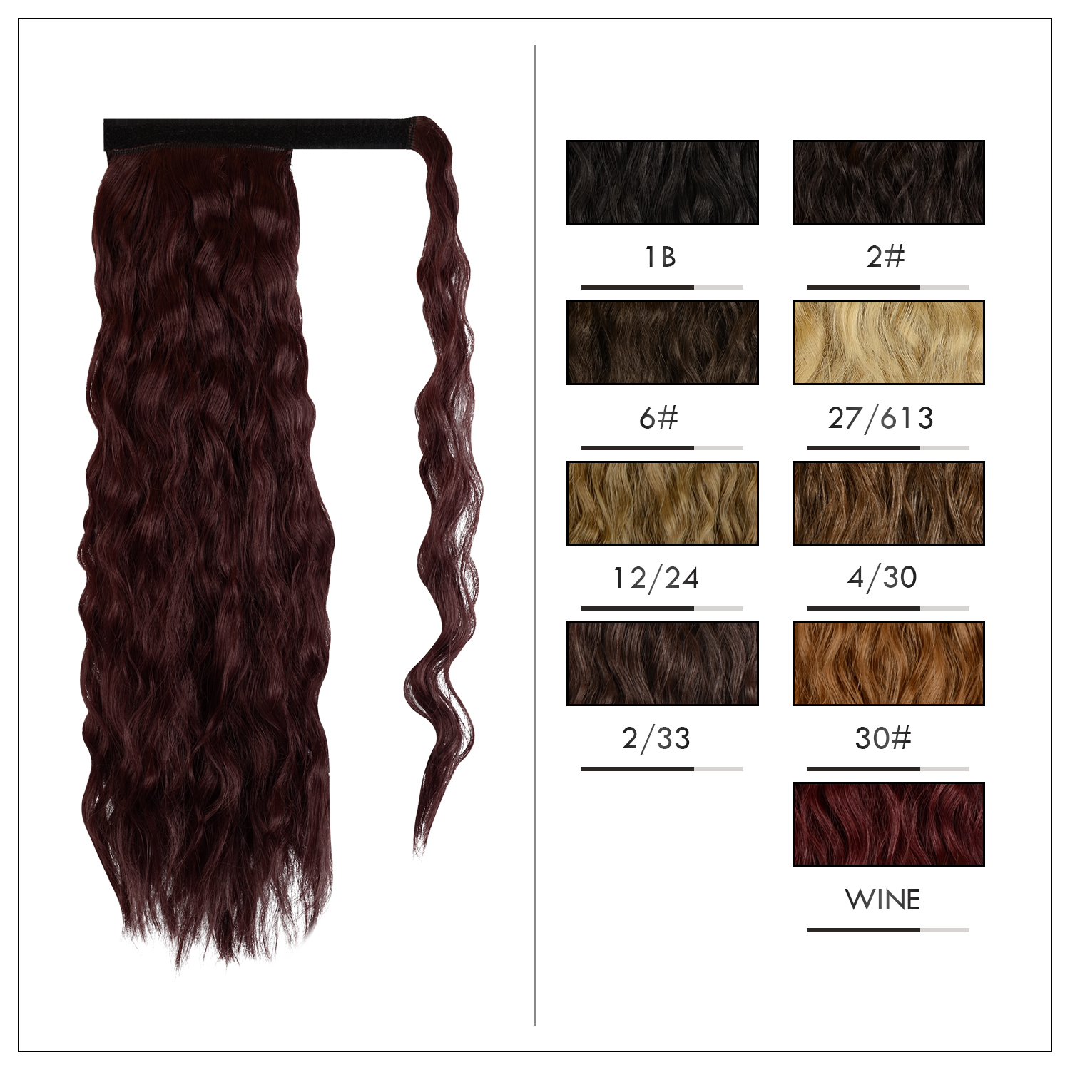 Sofeiyan Ponytail Extension 20 Inch Long Curly Wave Wrap Around Synthetic Clip in Hair Extension for White Black Women Party Daily Use, Wine Red