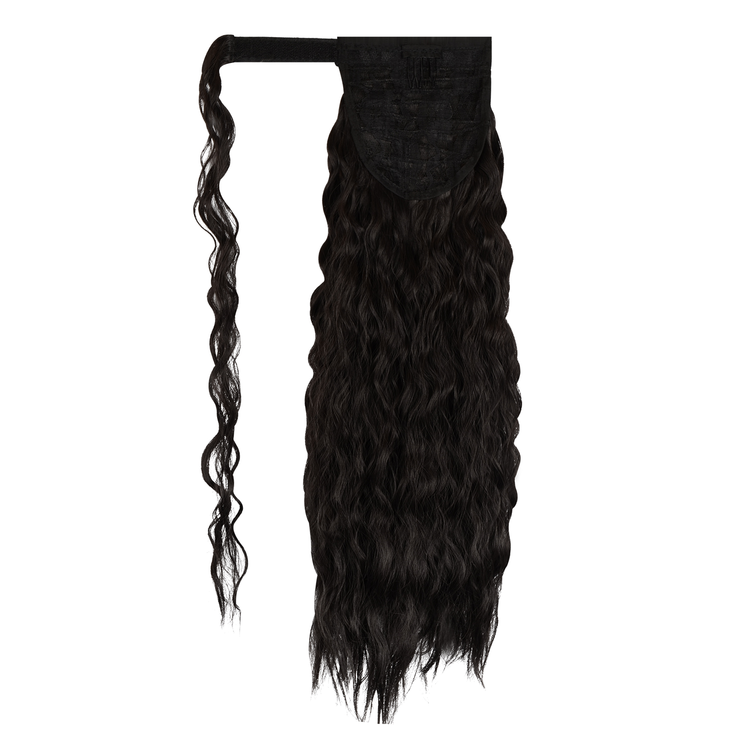 Sofeiyan Ponytail Extension 20 Inch Long Curly Wave Black Wrap Around Synthetic Clip in Hair Extension for White Black Women Party Daily Use, Natural Black