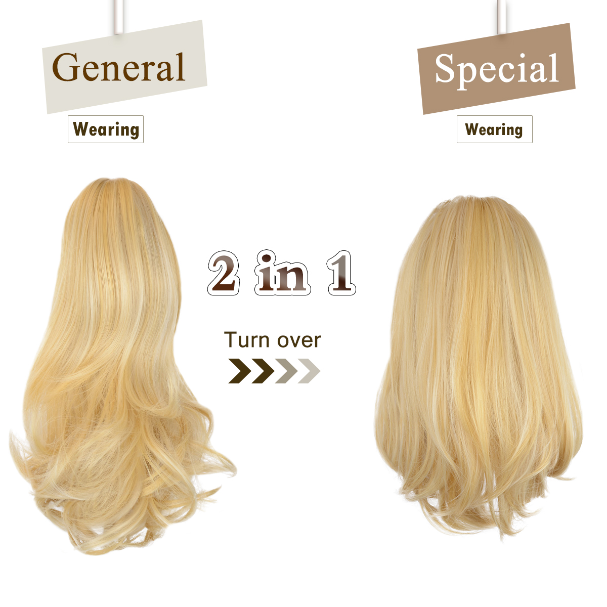 Sofeiyan 13 inch Curly Synthetic Hair Piece Ponytail Extension Drawstring on a Claw Clip Attachment Natural Looking for Women Ash Blonde & Bleach Blonde