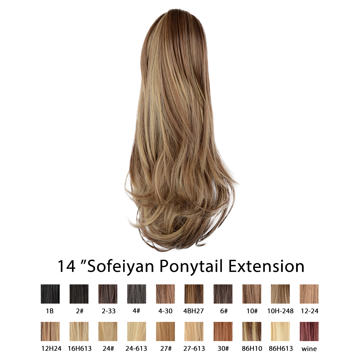 Sofeiyan 14 inch Curly Synthetic Hair Piece Ponytail Extension Drawstring on a Claw Clip Attachment for Women Golden Brown & Light Blonde